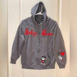 Disney Gray Hoodie with Mickey Mouse Design Full Zip Oversized Size Small